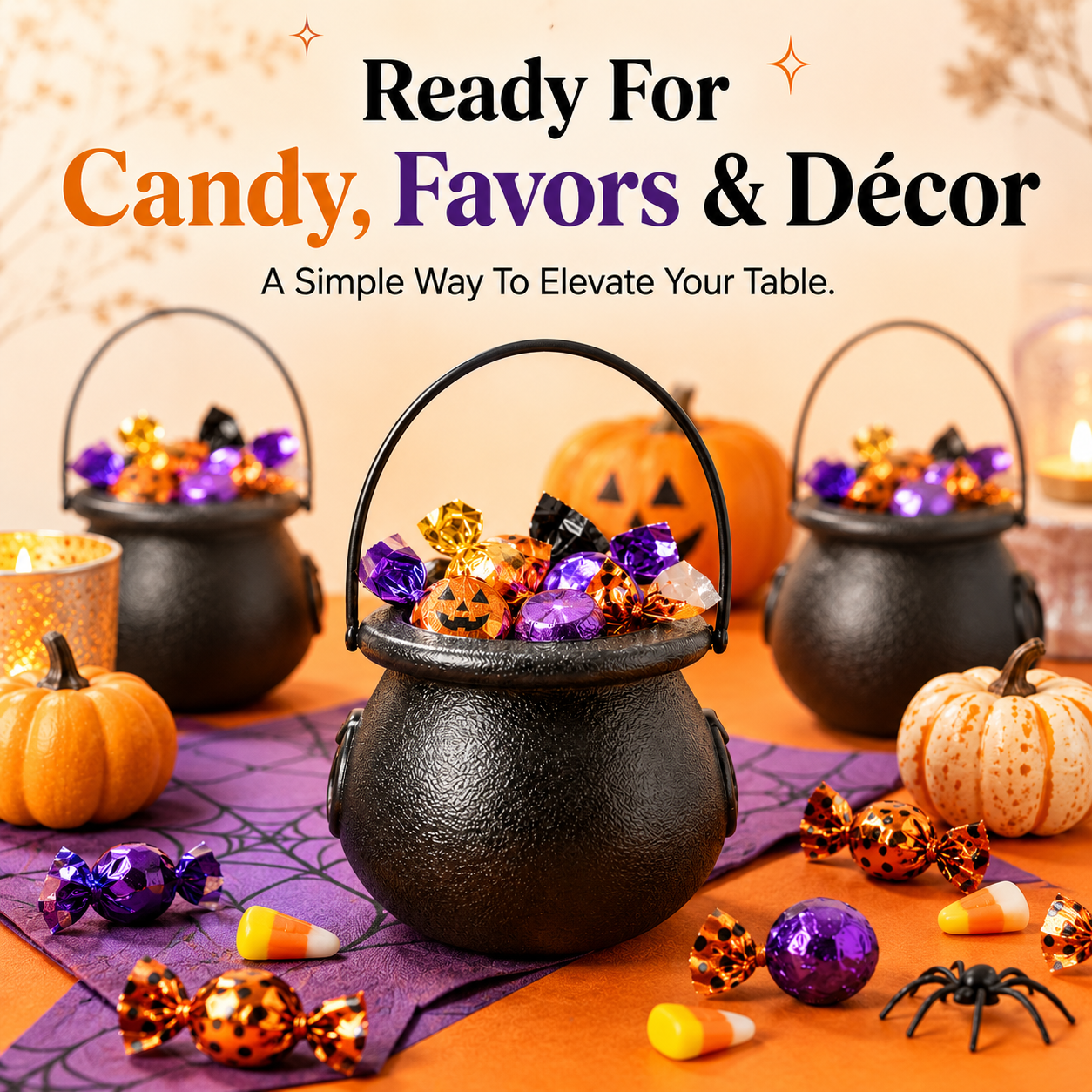 🎃 Mini Black Halloween Cauldron Bucket with Handle Party Favors Candy Holder 🍬