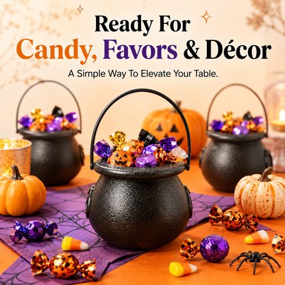 🎃 Mini Black Halloween Cauldron Bucket with Handle Party Favors Candy Holder 🍬