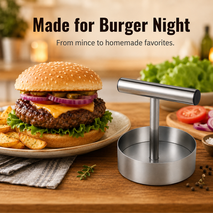 🍔 Stainless Steel Burger Patty Press Set – 85mm T-Handle Meat Mold Maker 🔥