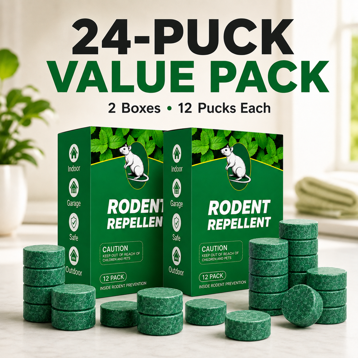🌱 24-Pack Natural Peppermint Oil Pest & Rodent Repellent Pucks 🐭