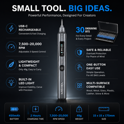 🖊️ Cordless Electric Engraving Pen Kit with 30 Bits and LED Light ⚡