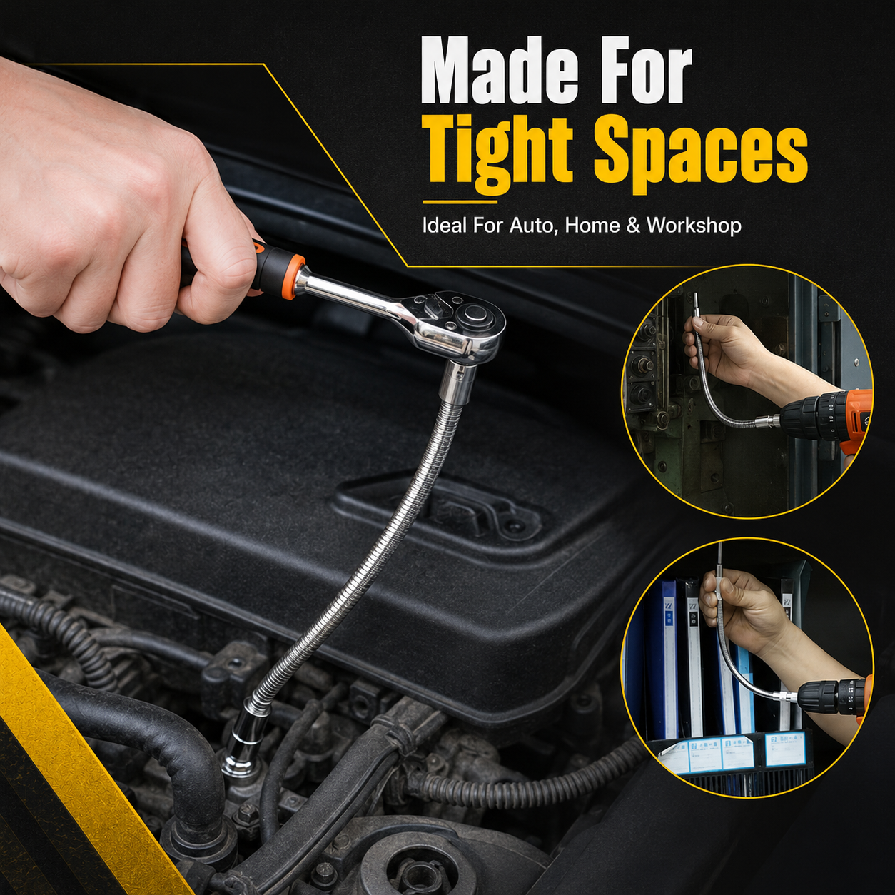 🔧 3-Piece Flexible Socket Extension Set – Reach Tight Bolts Faster