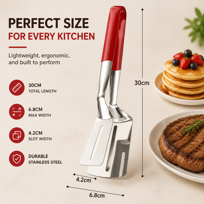 🥩 2-in-1 Stainless Steel Steak Spatula & Food Tongs Clip 🍳