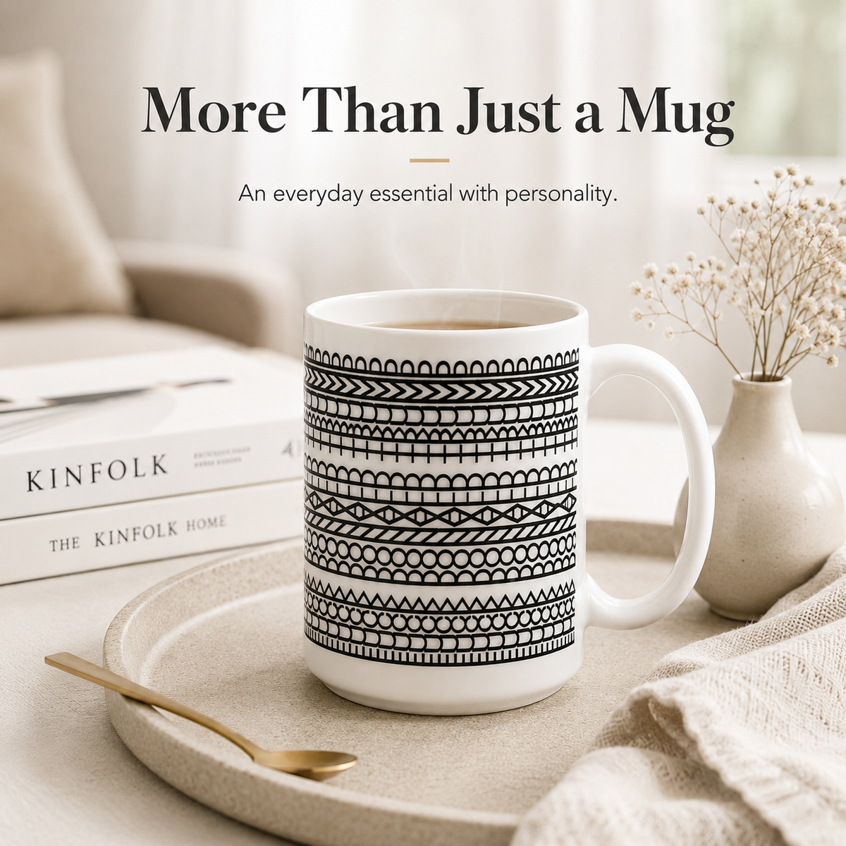 ☕ Geometric Patterned Ceramic Mug – Modern Everyday Drinkware ✨