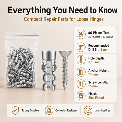 🔩 60Pcs Hinge Repair Kit with Wood Screws 🛠️