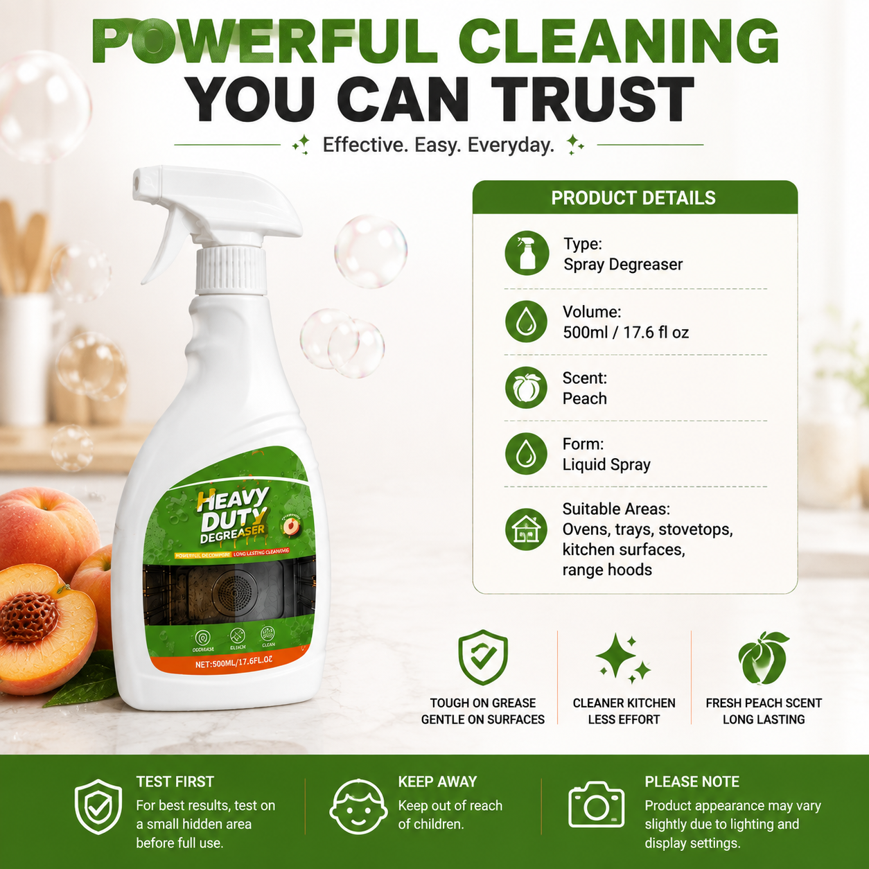 🏆 52K+ Sold | 🍑 Peach Kitchen Degreaser Foam Spray — Tough Grease Remover | 500ml
