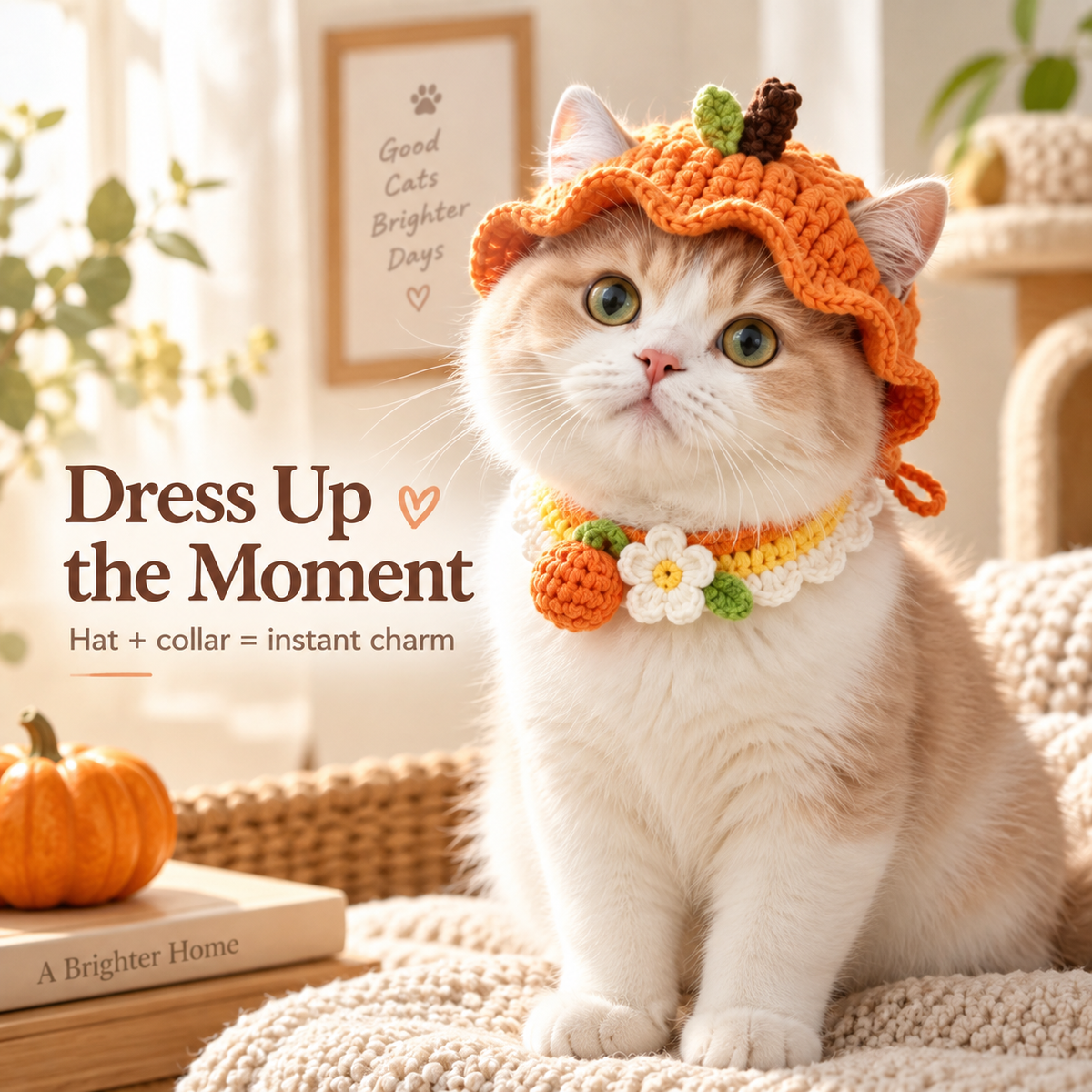 🐾 Handcrafted Crochet Pet Hat & Collar Set – Viral Cute Photo Costume Set ✨