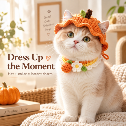 🐾 Handcrafted Crochet Pet Hat & Collar Set – Viral Cute Photo Costume Set ✨