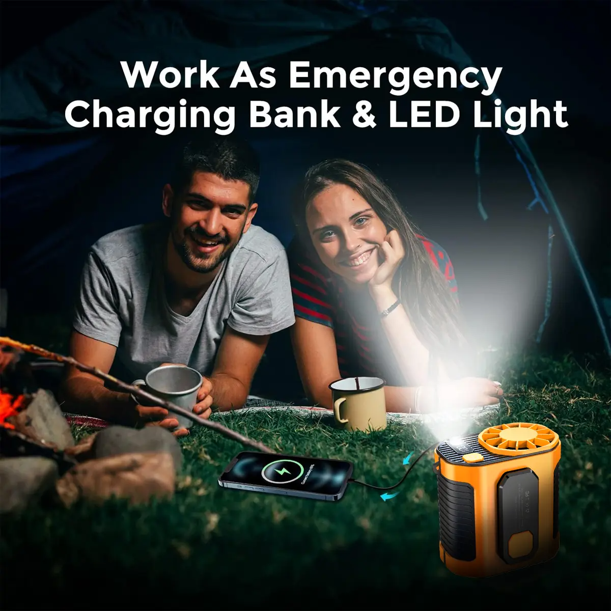 🔥 Rechargeable High-Speed Waist Fan | Power Bank & LED Light