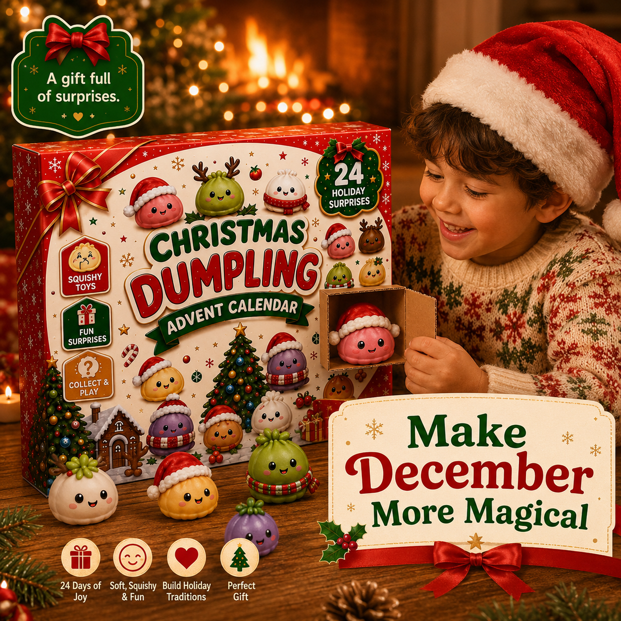🥟 Christmas Dumpling Squishy Advent Calendar – 24 Days Holiday Toys 🎄
