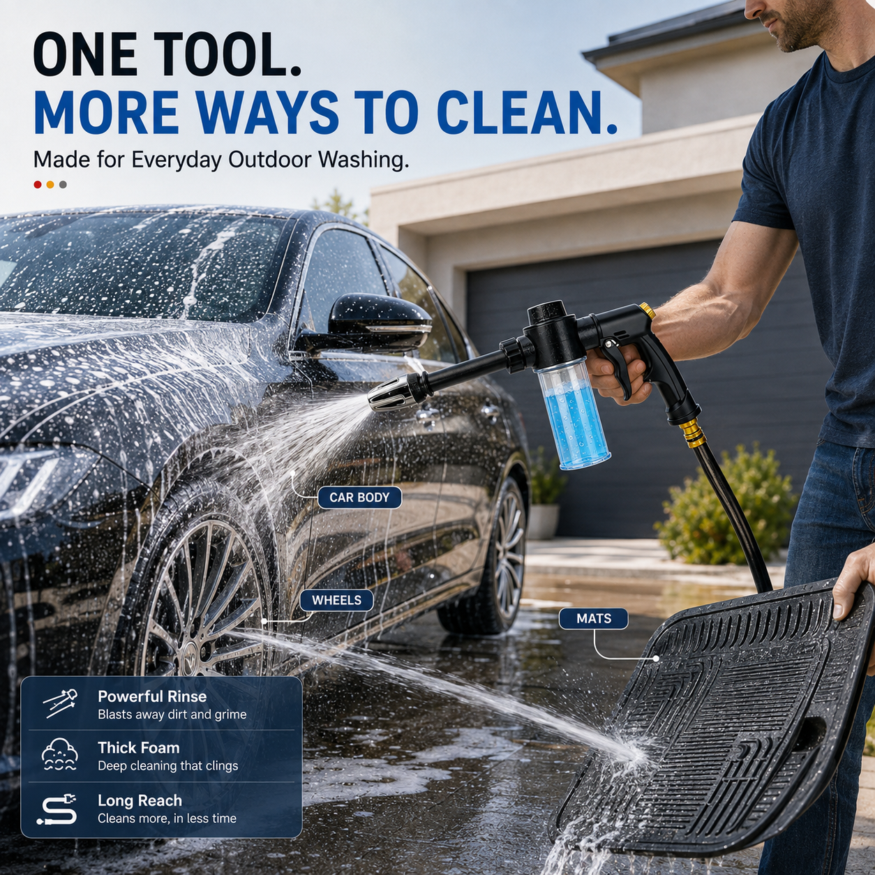 🚗 Multi-Function Car Wash Foam Spray Gun – 2-in-1 Hose Washer 💦