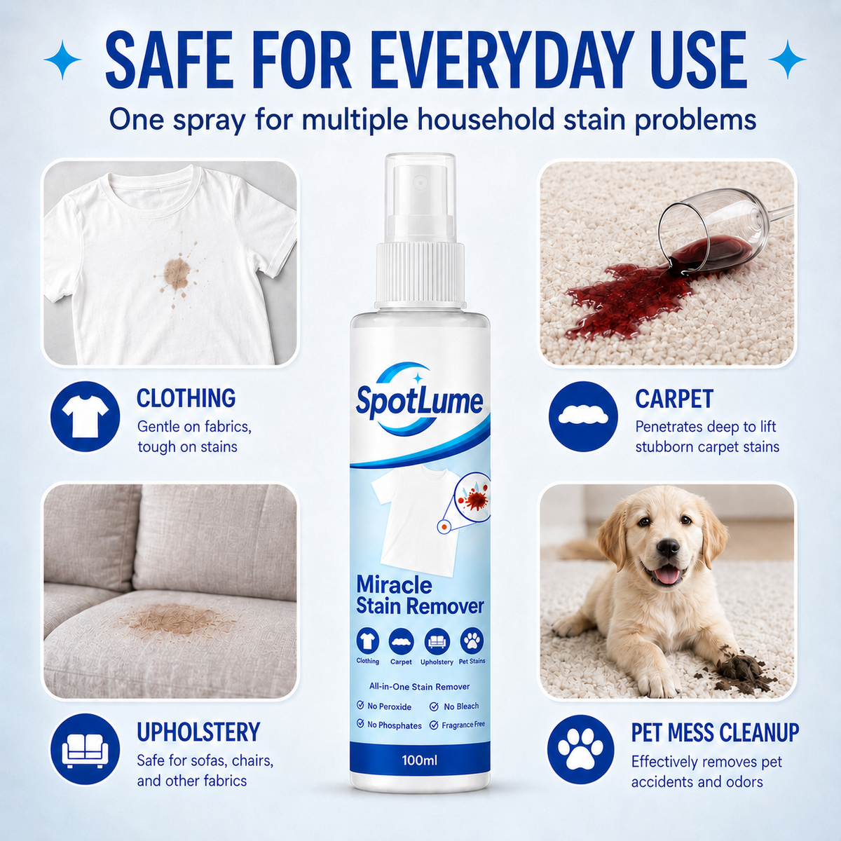 🧼All-in-One Stain Remover Spray ✨ For Clothes, Sofas, Carpets & Pet Messes