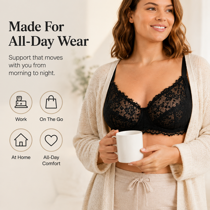 🌸 Full-Coverage Lace Minimizer Bra with Plush Underwire & Smoothing U-Back ✨