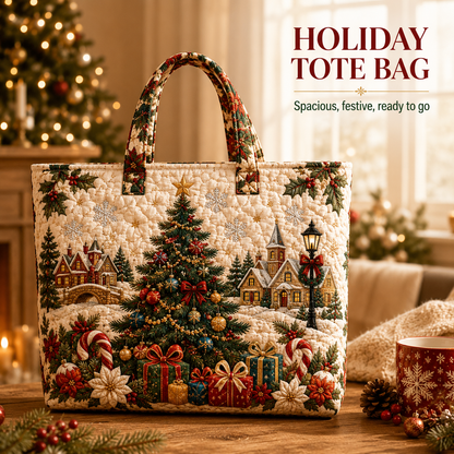 ⚡ LIMITED TIME: 50% OFF 🎄 Quilted Christmas Shoulder Tote Bag – Festive Holiday Shopping Bag 🎁