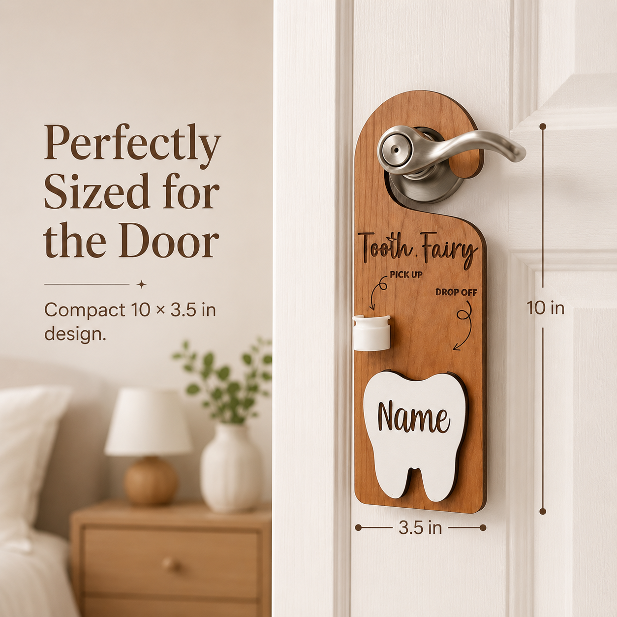 🧚 Personalized Wooden Tooth Fairy Door Hanger with Money Pocket 🦷