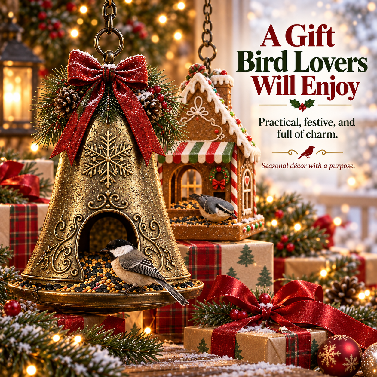 🐦 Festive Holiday Hanging Bird Feeder – All-Weather Winter Garden & Porch Decor 🌲