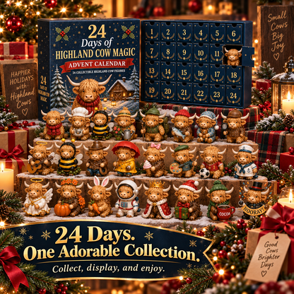 🐮 24 Days of Highland Cow Surprises Advent Calendar – Festive Miniature Herd Set 🎄