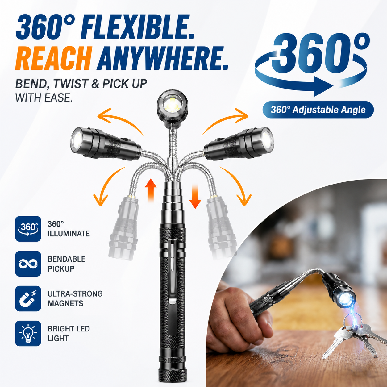 🔦 Telescopic Magnetic LED Pickup Tool Flashlight 🧲