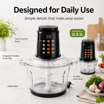 ⚡ Touch-Control Electric Food Processor with Glass Bowl & 6-Layer Blades 🥩
