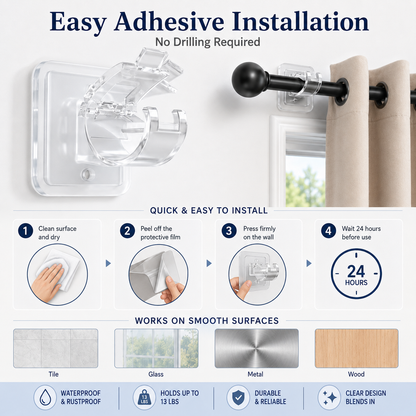 ✨ Clear Adjustable Curtain Rod Brackets – Invisible Wall Holders for Curtains & Home Storage