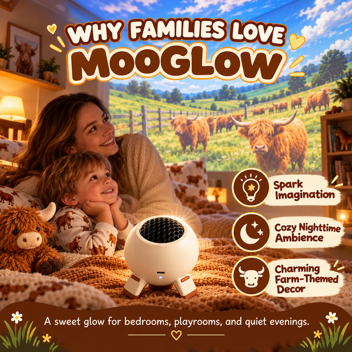 🐮 Highland Cow Dream Projector – Farm-Themed Bedroom Light for Kids, Cozy Bedtime Room Projector
