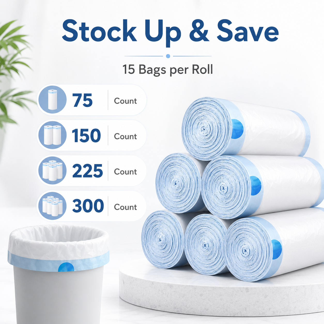 🏡 Heavy-Duty 4-Gallon Drawstring Trash Bags