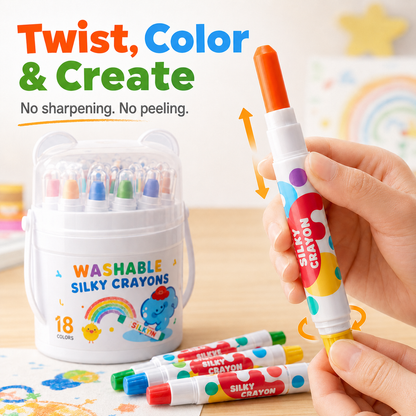 🎨 Washable Twist-Up Silky Crayons for Kids – Mess-Free 3-in-1 Coloring Set