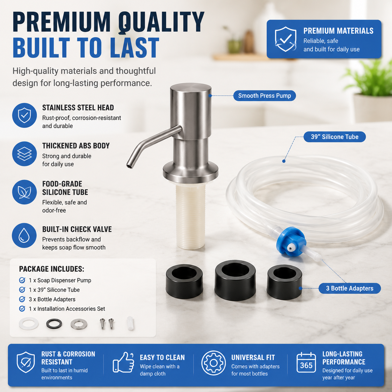 🧽 Built in Kitchen Sink Soap Dispenser Extension Tube Kit with Check Valve 💧