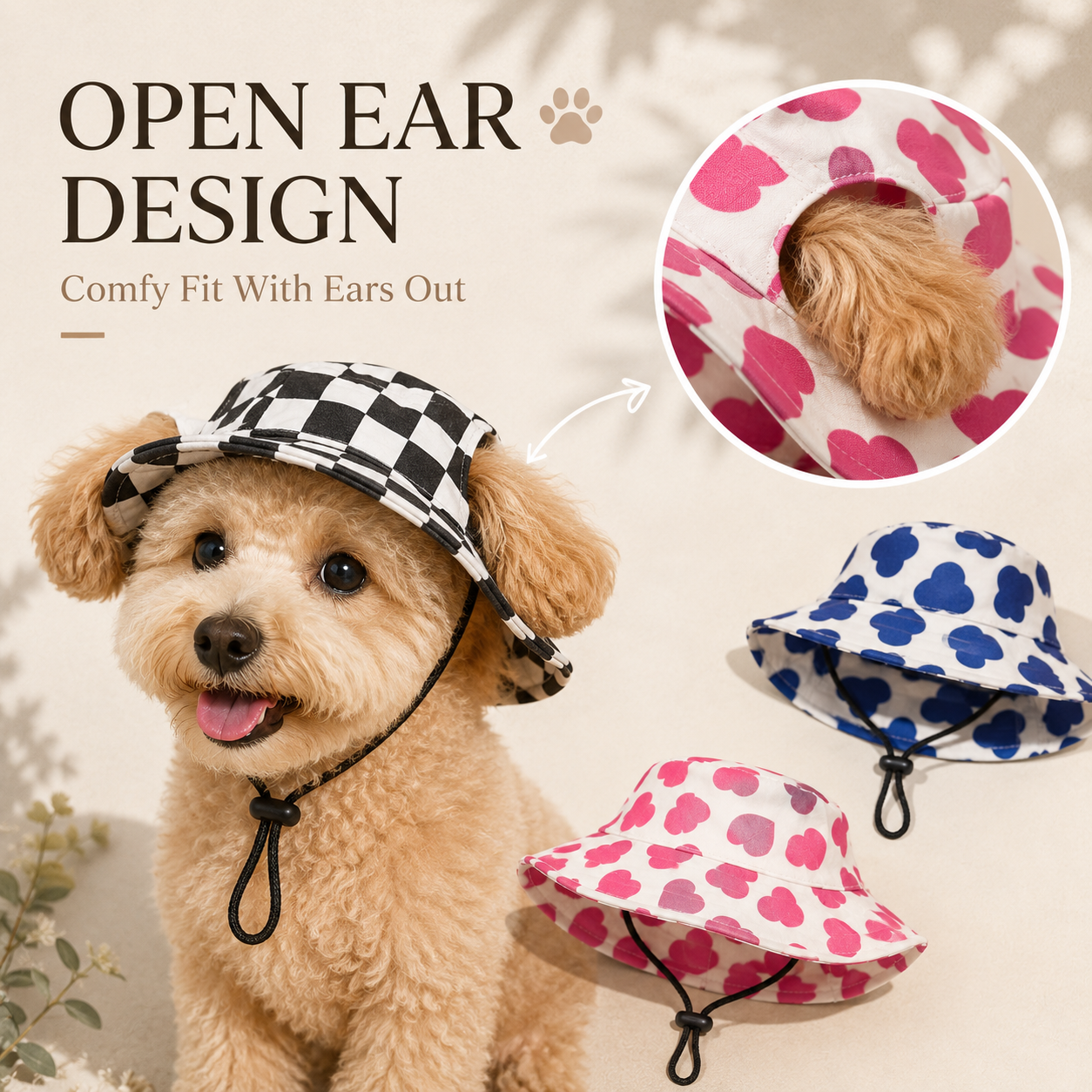 🐾 Adjustable Pet Bucket Sun Hat – Cute Outdoor Visor 👒