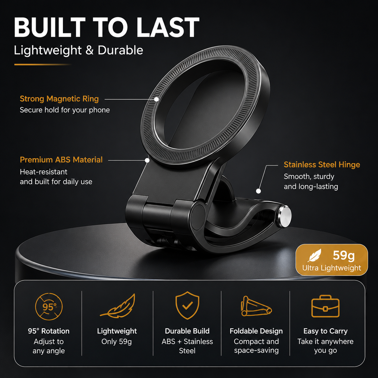 🚗 Foldable Magnetic Dashboard & Sun Visor Car Phone Mount Holder 📱