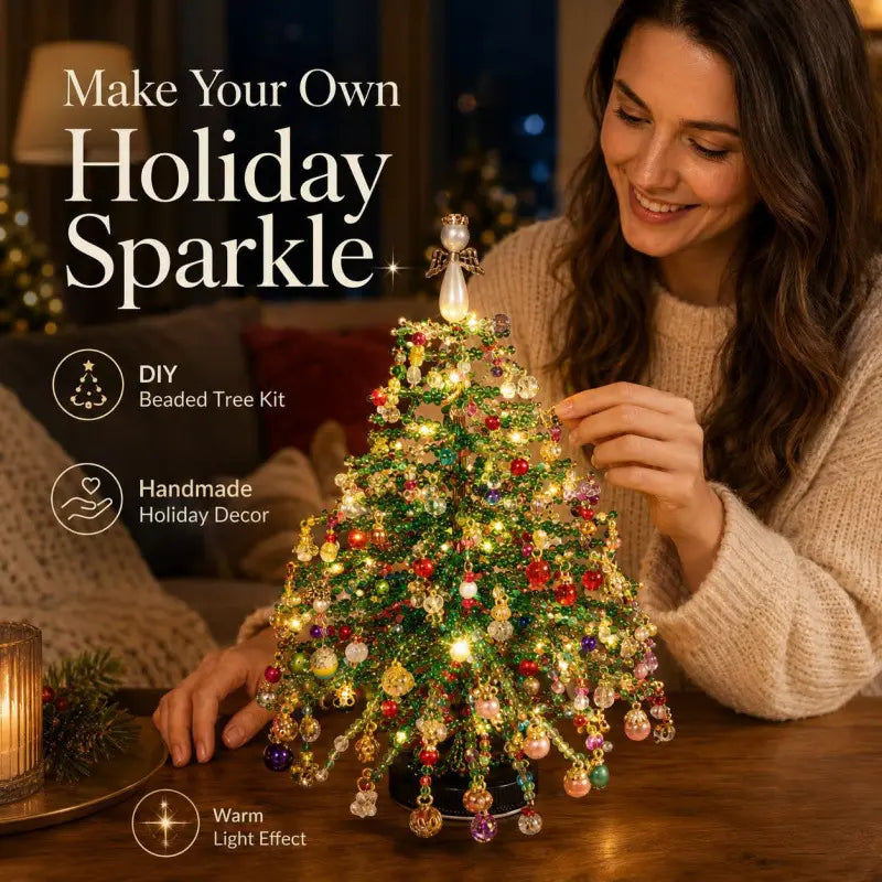 🎄 DIY Crystal Bead LED Christmas Tree Craft Kit with Warm Lights 💎