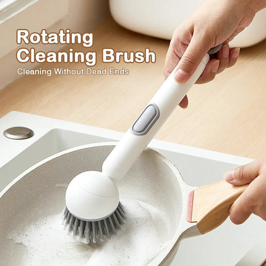 🥣Kitchen Essentials🍽️6-in-1 Dish Brush with Detergent Dispenser 360° Rotating Scrubber