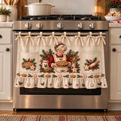 🎄 Christmas Kitchen Tie-On Skirt with Pockets & Ruffled Trim - Appliance Valance
