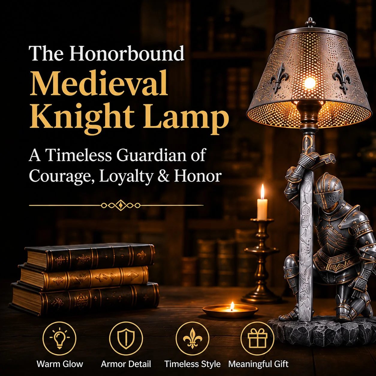 ⚔️ Honorbound Medieval Knight Lamp – Warm Chivalry Decor Light