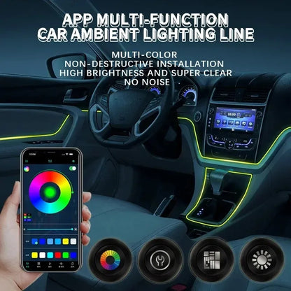 🚘 RGB Car Interior Ambient Light Strip – App, Remote & Music Sync Neon Kit ✨