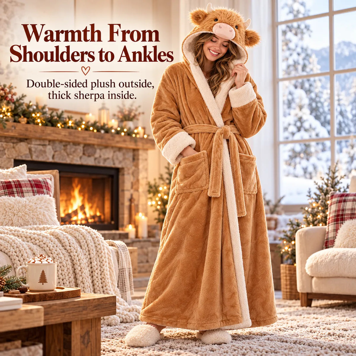 🐮 Cozy Highland Cow Hooded Plush Robe ✨ Your Winter Just Got Fluffier!