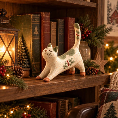 😽🐈 Woodland Christmas Cat Figurine