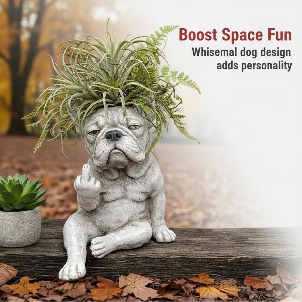 🐶 Funny Bulldog Planter – Cute Resin Plant Pot & Desk Decor