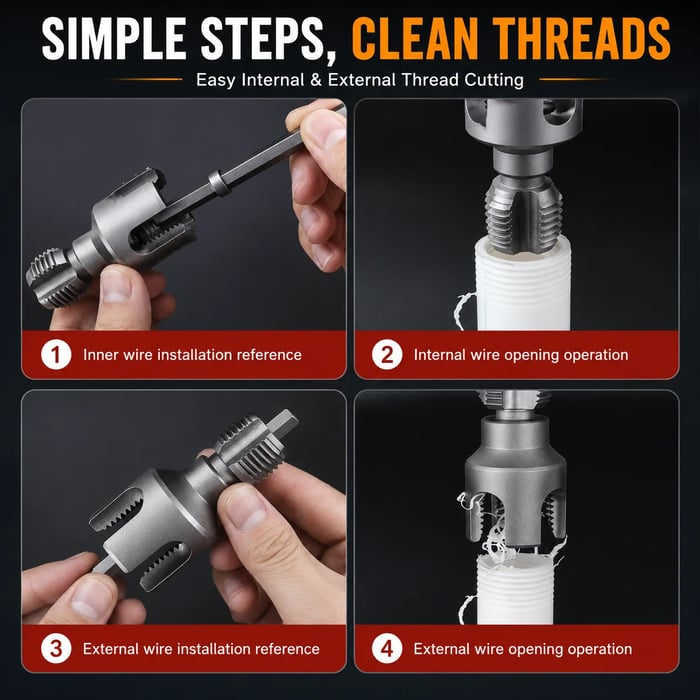 ⚡Drill-Powered Pipe Thread Cutting Bit — Internal & External Threading for 1/2' & 3/4' Plastic Pipes