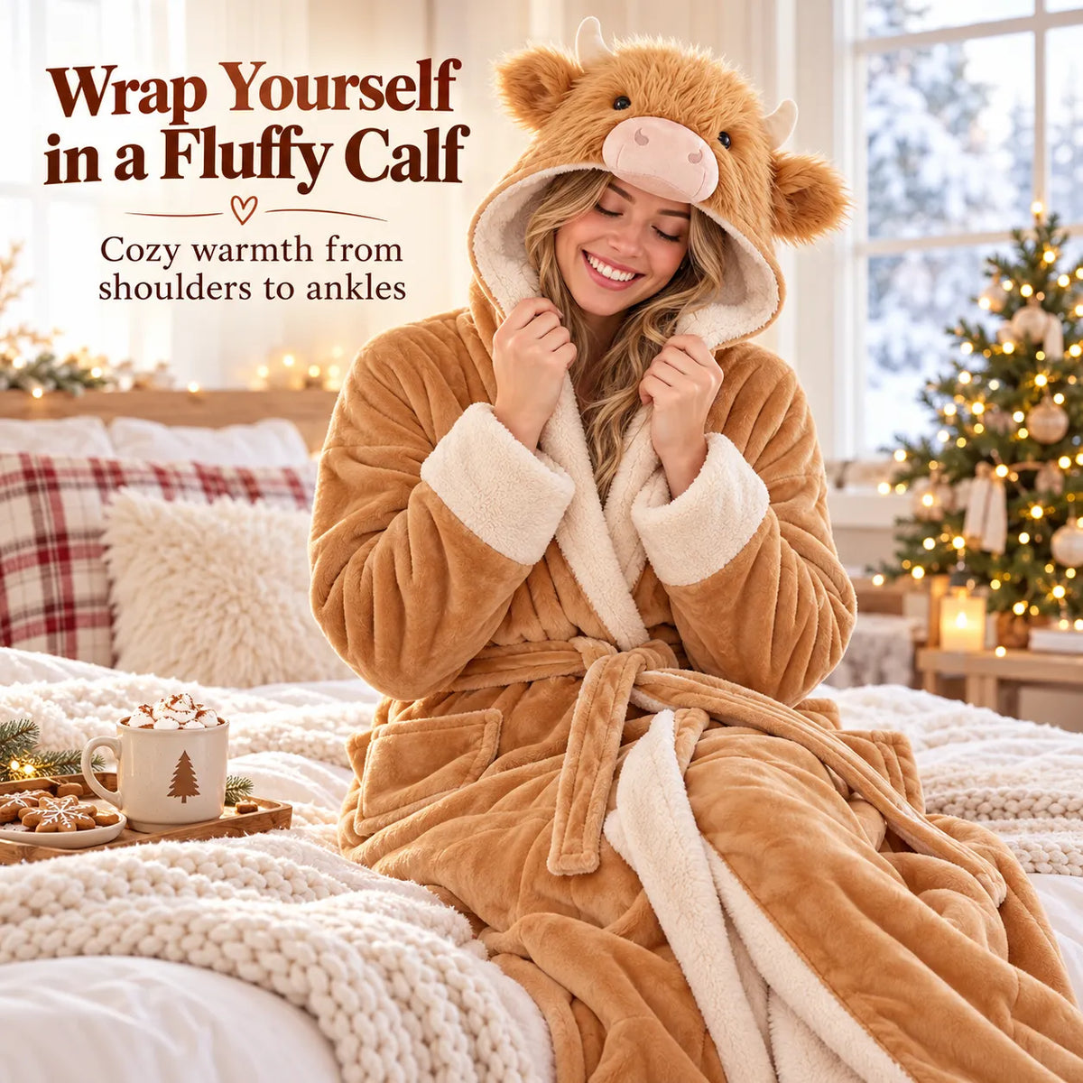 🐮 Cozy Highland Cow Hooded Plush Robe ✨ Your Winter Just Got Fluffier!