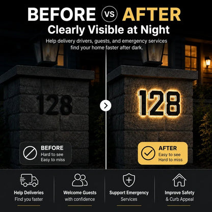 💡 Modern Solar Backlit Illuminated House Numbers | Wireless Dusk-to-Dawn Address Plaque 🏡