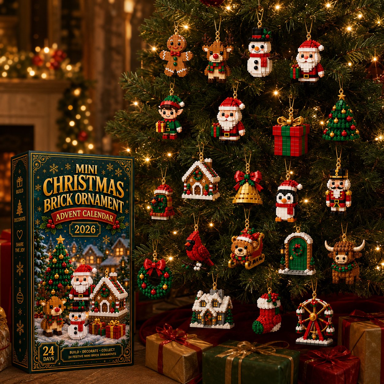 Selection of Christmas mini brick ornaments