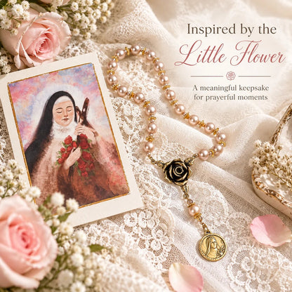 🌹 St Therese Little Flower Rose Novena Chaplet - Catholic Devotional Rosary Beads ✝️