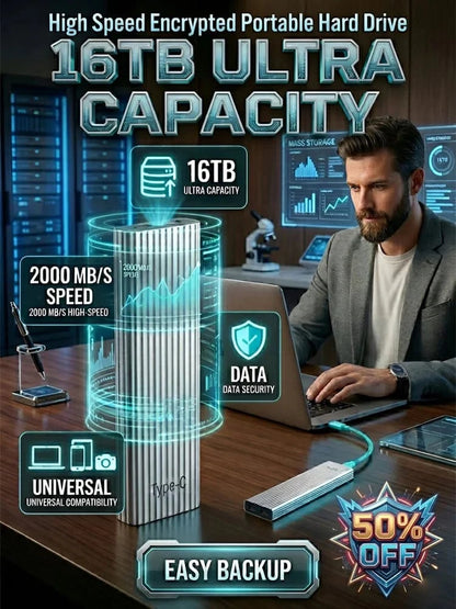 🏆Flash Sale⚡ 50K+ SOLD! Almost Gone-🔥16TB Large-Capacity Type-C Portable Mini SSD