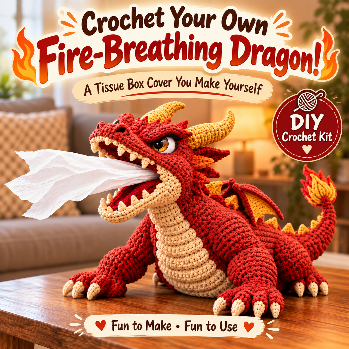 🐉 Fantasy Crochet Tissue Box Cover DIY Kit - Dragon & Lava Turtle 🧶