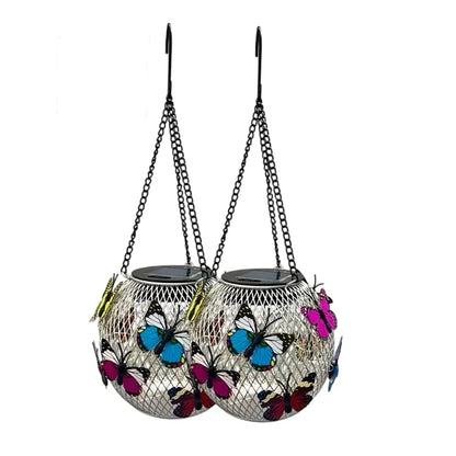 🦋 Solar Butterfly Iron Lantern – Vintage Hanging Garden Light