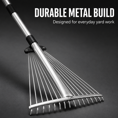 Deciduous Metal Rake for Landscaping and Farming, Telescopic Grass Rake for Home Use