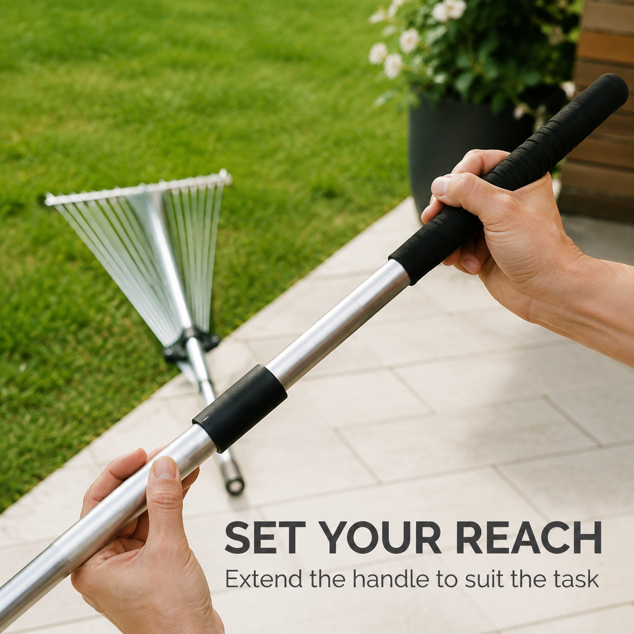 Deciduous Metal Rake for Landscaping and Farming, Telescopic Grass Rake for Home Use