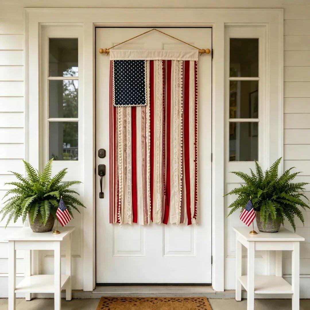 🔥 55% OFF Today Only 🇺🇸 Lighted Rag American Flag Banner ✨ Patriotic Porch Decor 🎆