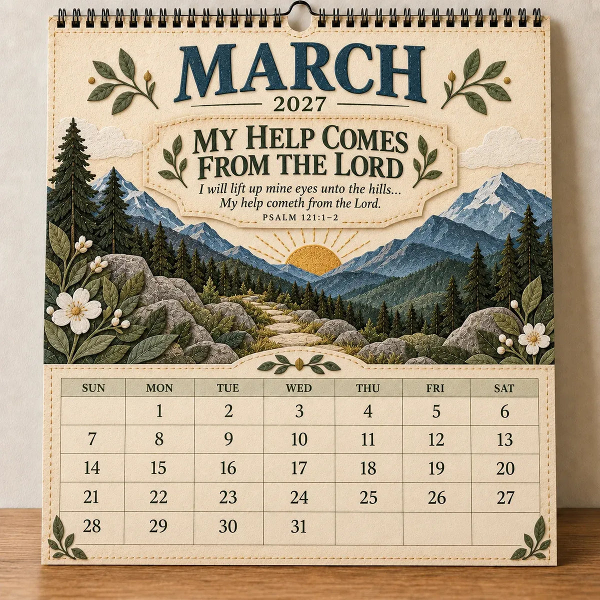 📖 2027 Psalms of Comfort & Strength Wall Calendar – 12-Month Scripture Art ✝️